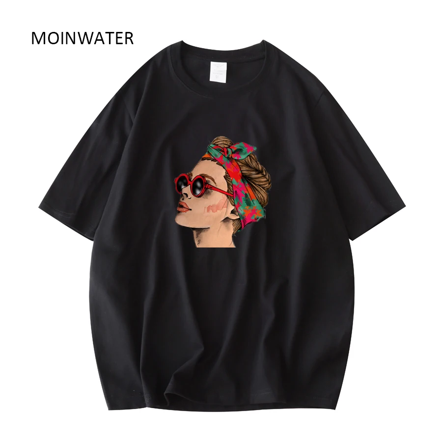 MOINWATER Women 100% Cotton Short Sleeve Casual Tees Tops Female Pink White Fashion Printed T shirts for Summer MT22020