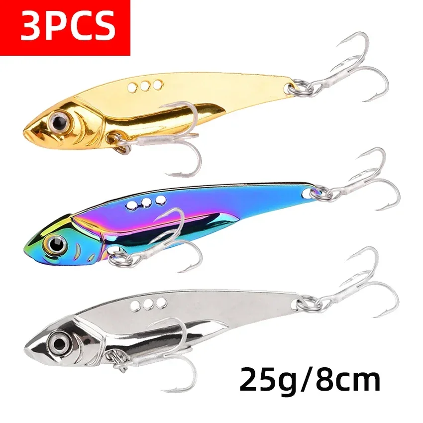 3PCS Spinner Löffel Metall Jig Köder 7g-25g VIB Sinking Klinge Spinning Drillinge Spinnerbait Pesca hecht Karpfen Meer Angeln Locken