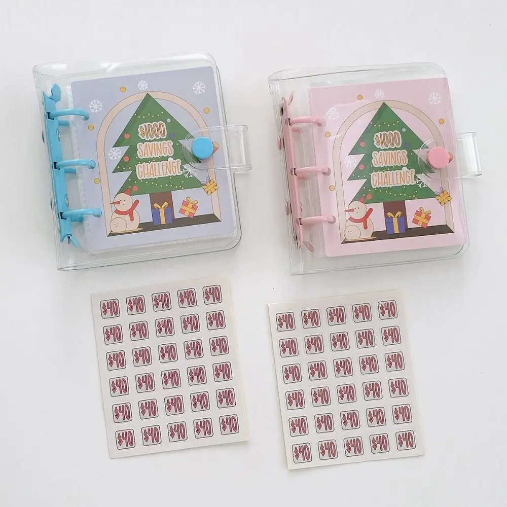 Sfida per risparmio di denaro Mini raccoglitore natalizio Organizzatore di denaro in PVC Notebook per risparmiare denaro con buste per contanti a fogli mobili