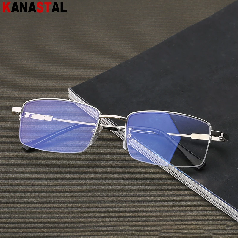 Men Reading Glasses Blue Light Blocking Presbyopic Eyewear Women Anti Fatigue Read Goggles Rimless TR90 Metal Eyeglasses Frame