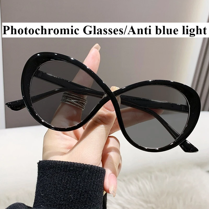 

Очки для фотохромизма, персонализированные очки «кошачий глаз», женские очки с защитой от синего света, меняющие цвет, очки с синим светом