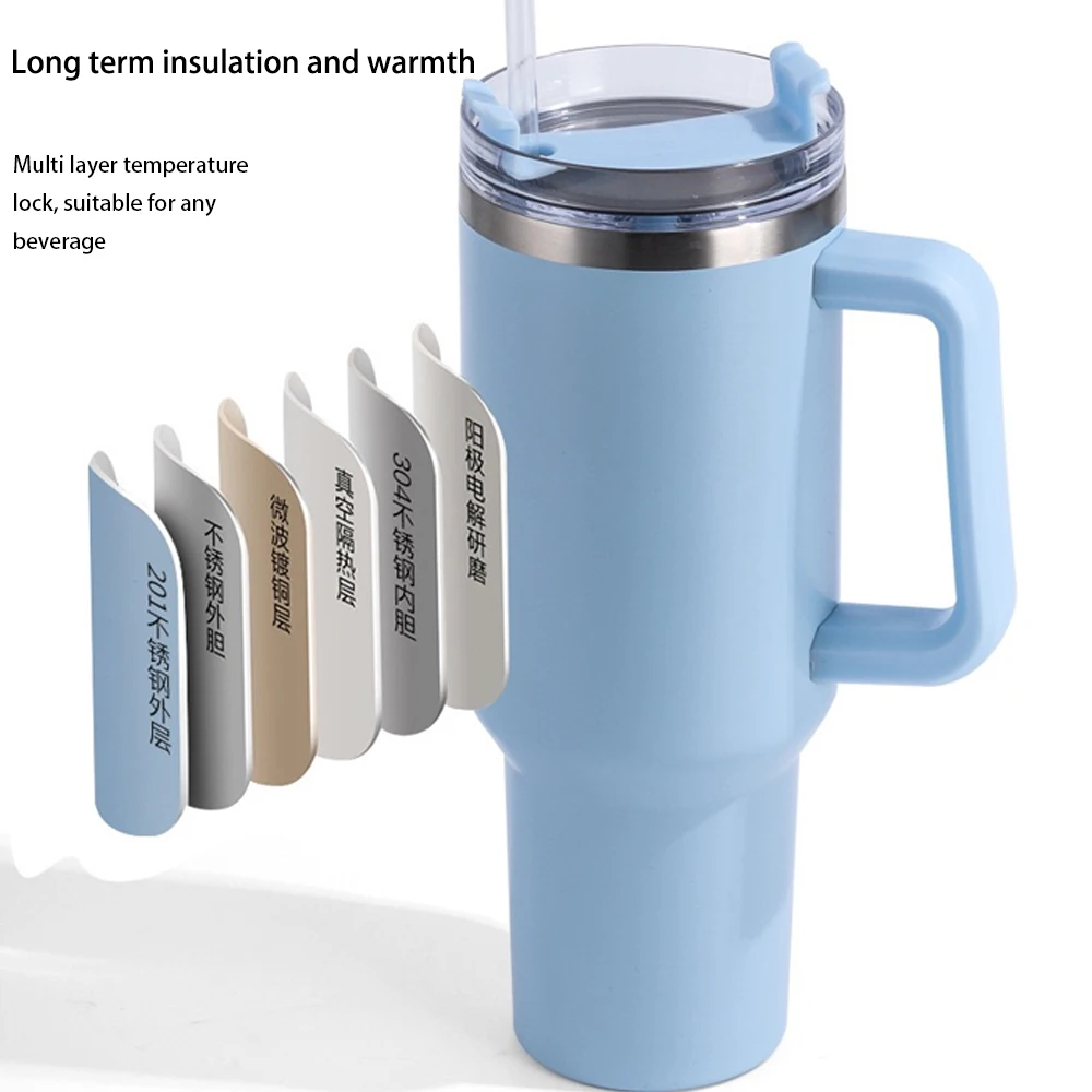 1200ML 304 Stainless Steel Insulated Water Bottle,Thermal Coffee Car Cup, Cold Hot Mugs Vacuum Flask With Handle Straw,For Sport