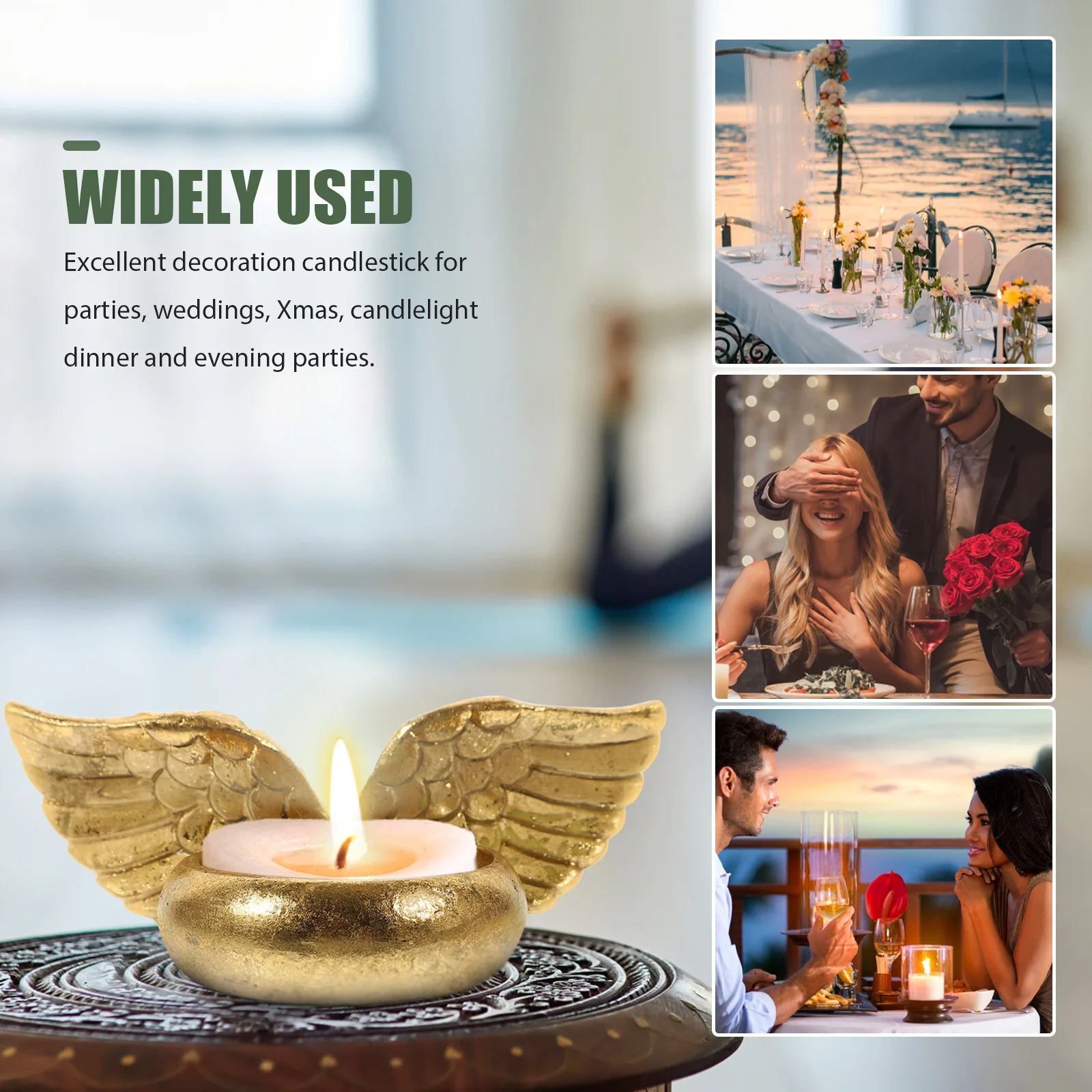 

Resin Vintage Style Decorative Angel Wing Candlestick Round Base Desktop Holder for Home Office Table Ornament