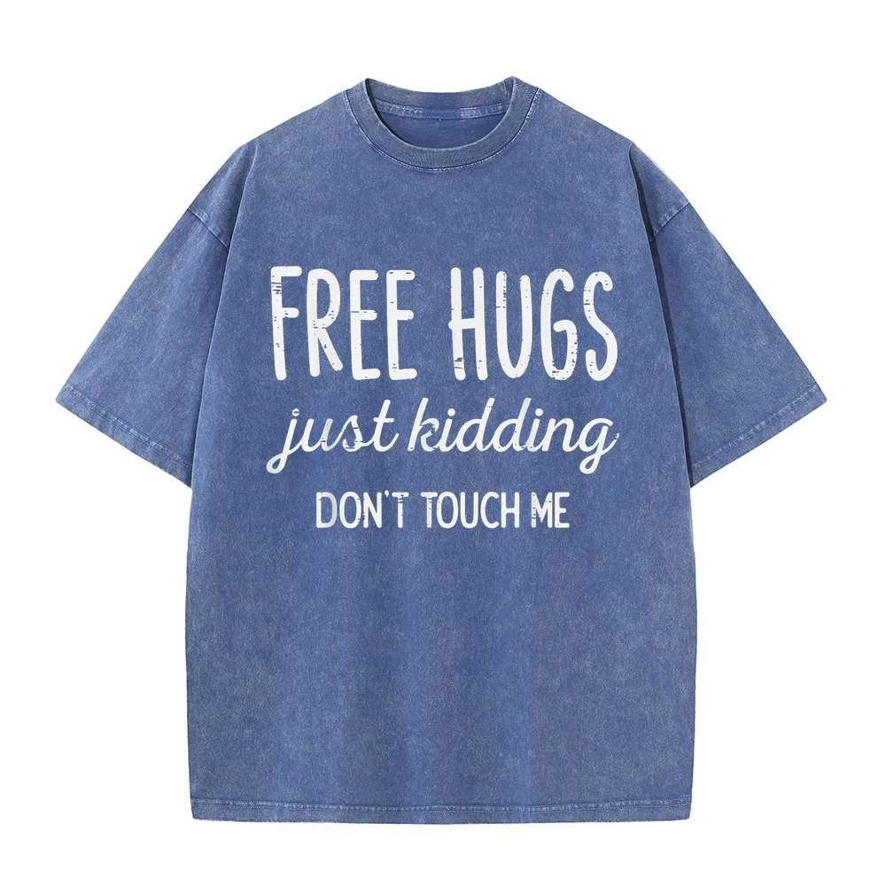 Men T-Shirt Free Hugs Kidding Don't Touch Me Funny Saying Tshirt Футболка Heren Short Sleeve Plus Size Cotton Casual T Shirt