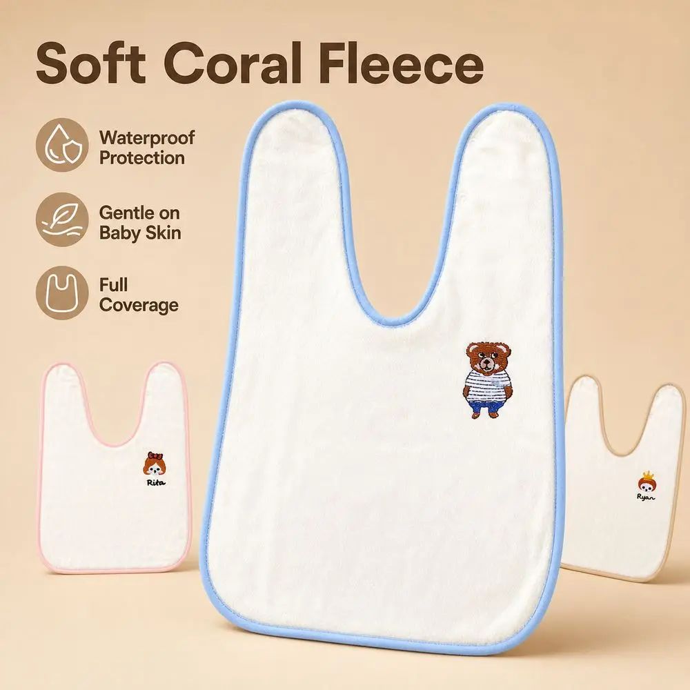 New Coral Velvet Towel Bib Soft Touch Cartoon Pattern Neck Towel U-Shape Protective Barrier Infant Washcloth Feeding Time