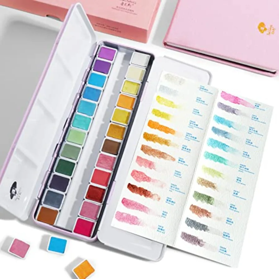 

Watercolor Paint Artist Grade 24 Colors, Metallic Glitter Watercolor Paints Set Solid Cakes with Palette and Watercolor Journal