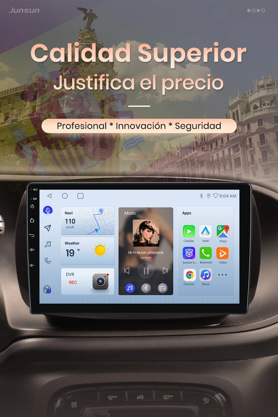 Junsun Wireless CarPlay Android Auto Autoradio für Benz Smart 453 Fortwo 2014-2020 Auto-Intelligentes System BT FM Spanisch Lokal – Detail 2
