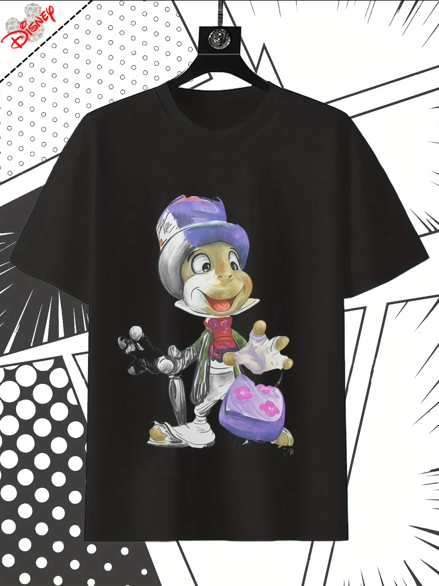 تي شيرت ديزني للرجال والنساء جيمي كريكيت، هدية مثالية مع قبعة علوية ونمط حقيبة بأكمام قصيرة وطباعة صيفية كاجوال #1