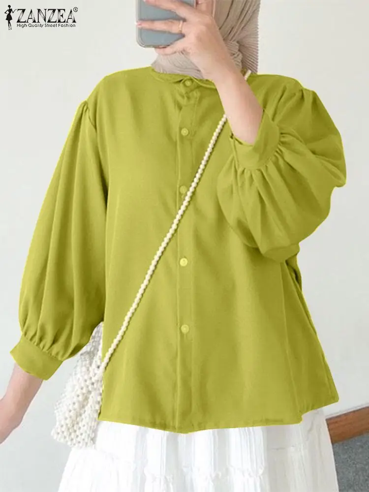 

ZANZEA Muslim Fashion Solid Blouse Autumn O-Neck Long Sleeve Shirt Women Elegant Tops Casual Blusas Kaftan Abaya IsIam Clothing