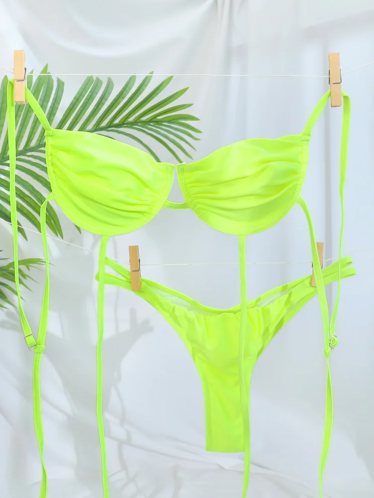

2026 New Push Up Bikinis Sexy String Swimsuit Yellow Swimwear Women Bathing Suit Summer Beachwear Bandage Bikini Set