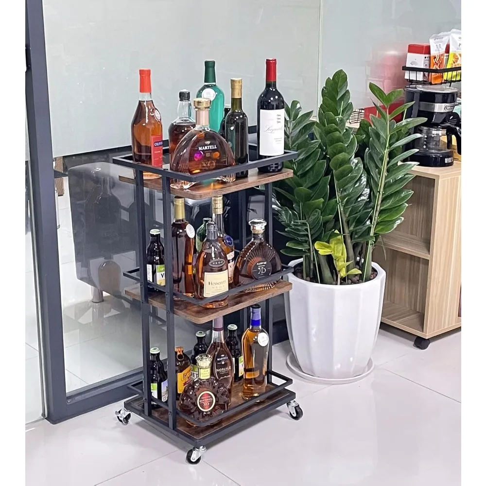 

3 storey home bar cart, rolling minibar for wine drinks dinner, utility kitchen storage island wheels service cart