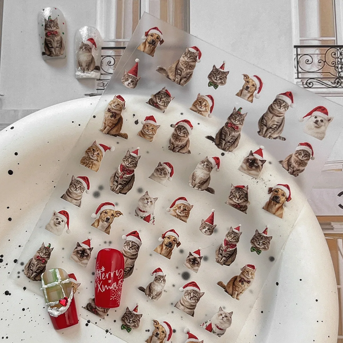 

1 шт. рождественские наклейки для ногтей Kawii Cat Dog слайдер наклейки для дизайна ногтей клейкие самоклеящиеся наклейки DIY маникюрные аксессуары инструмент