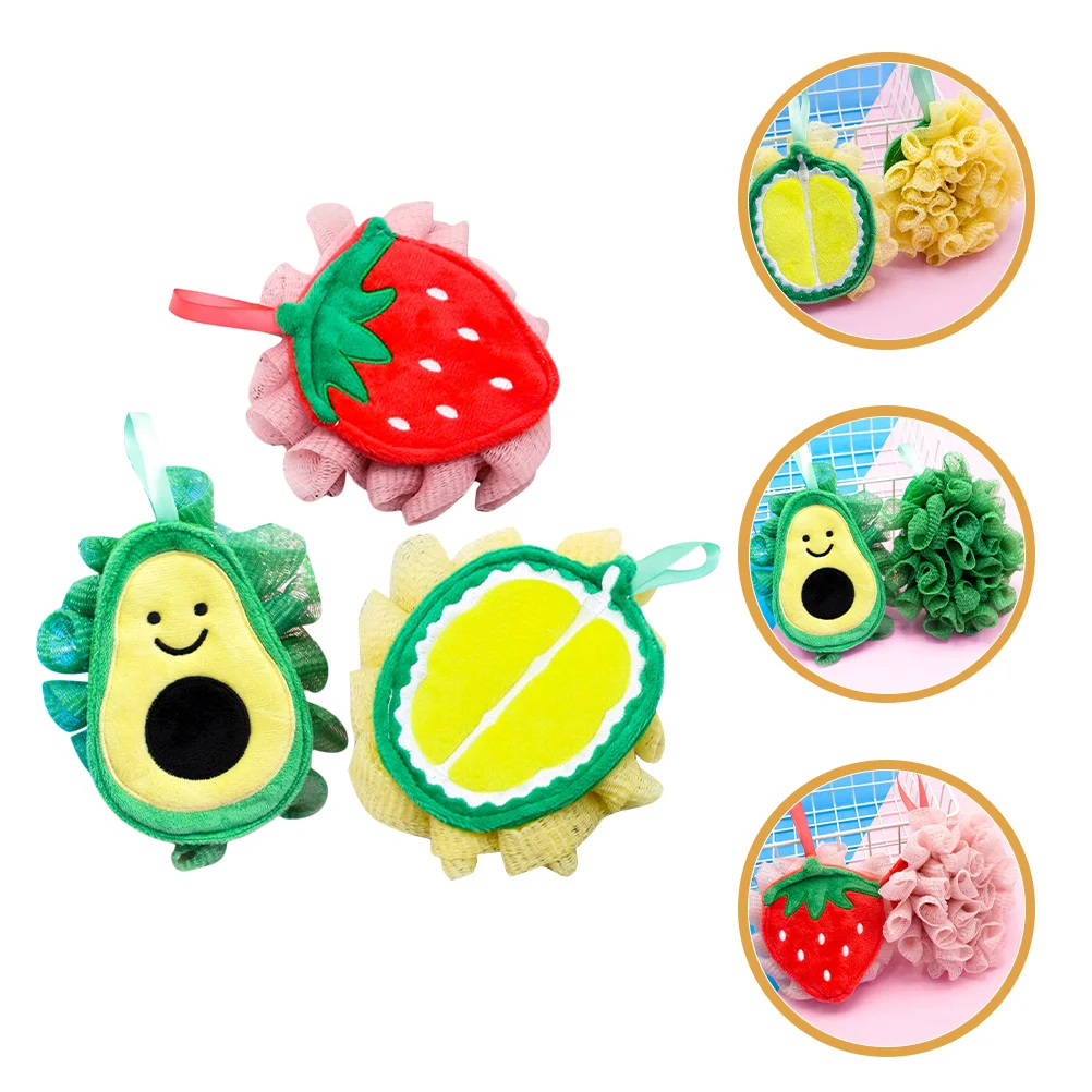 

3Pcs Fruit Shape Bath Sponge Cartoon Scrubber Gentle Skin Comfortable Bathing Experience Vibrant Colors Body Wash Ball