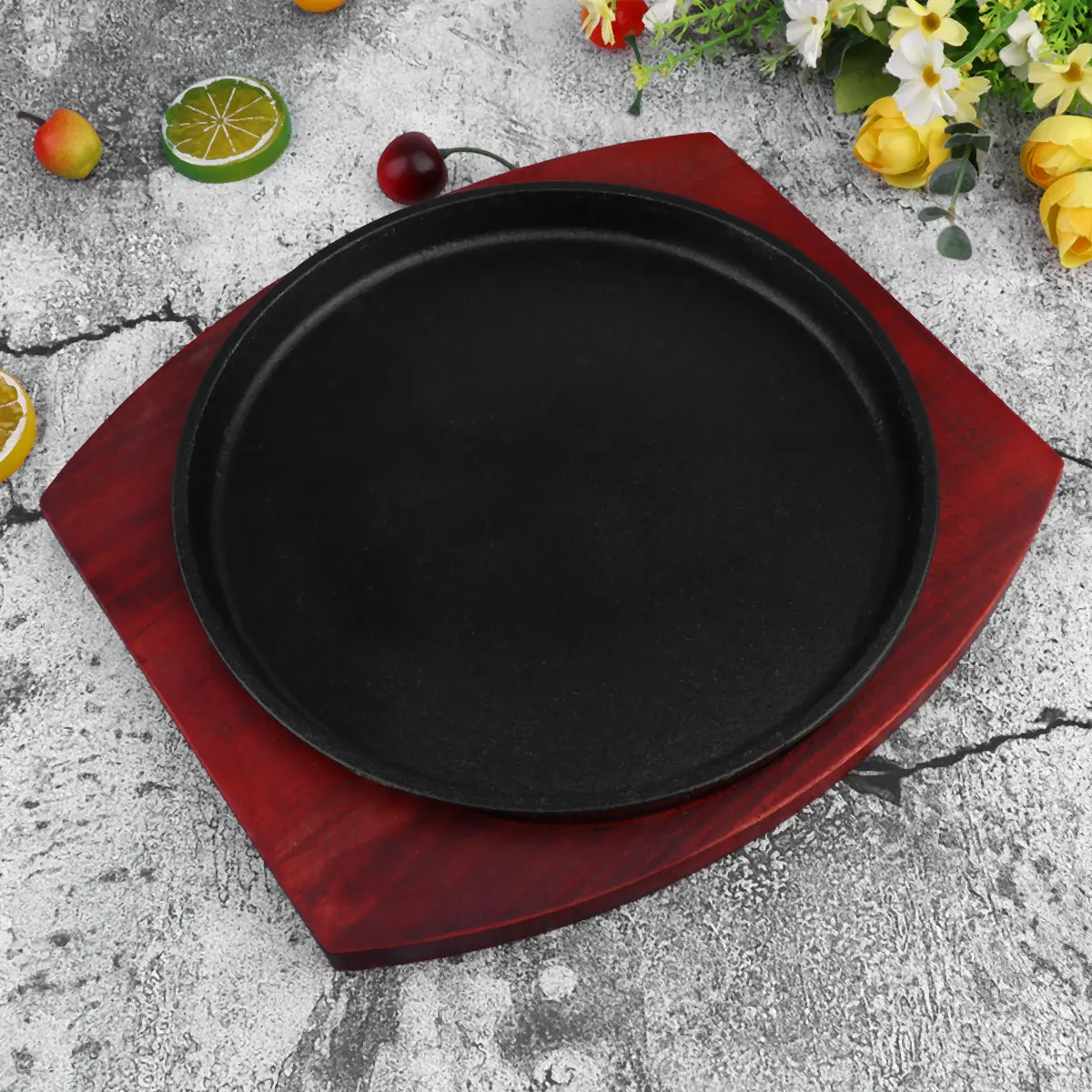 

Cast Iron Roasting Tray BBQ Beef Steak Plate Metal Baking Griddle Easy Clean Stain Resistant Frying Cooking