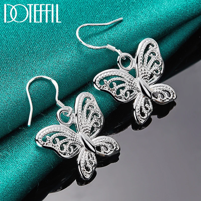 DOTEFFIL 925 Sterling Silver Hollow Butterfly Drop Earring For Women Wedding Engagement Party Fashion Charm Jewelry image 2