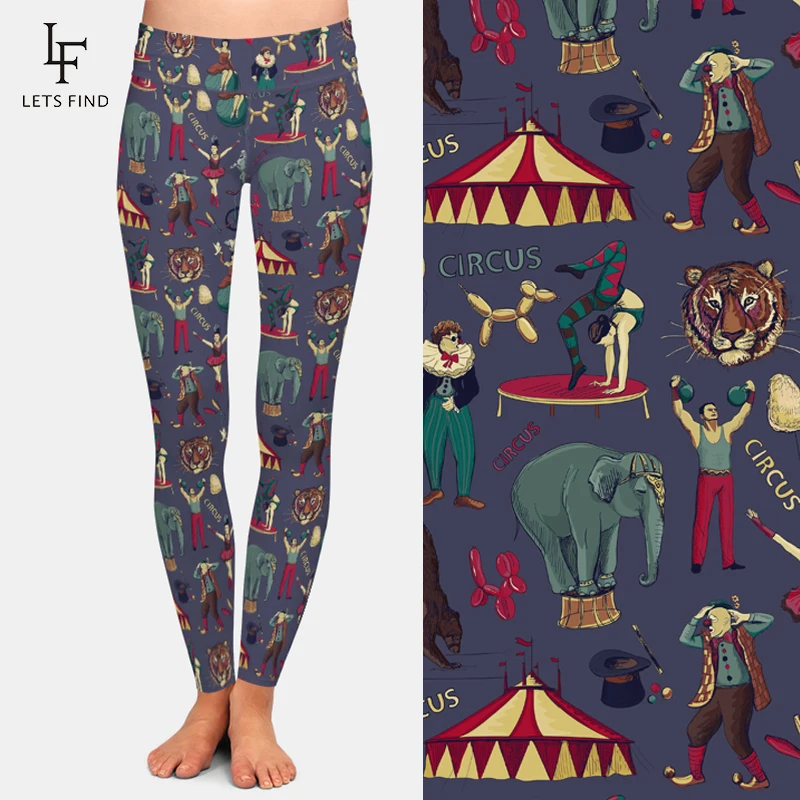 LETSFIND-Leggings con estampado de circo 3d para mujer, pantalones elásticos informales, de cintura alta, a la moda