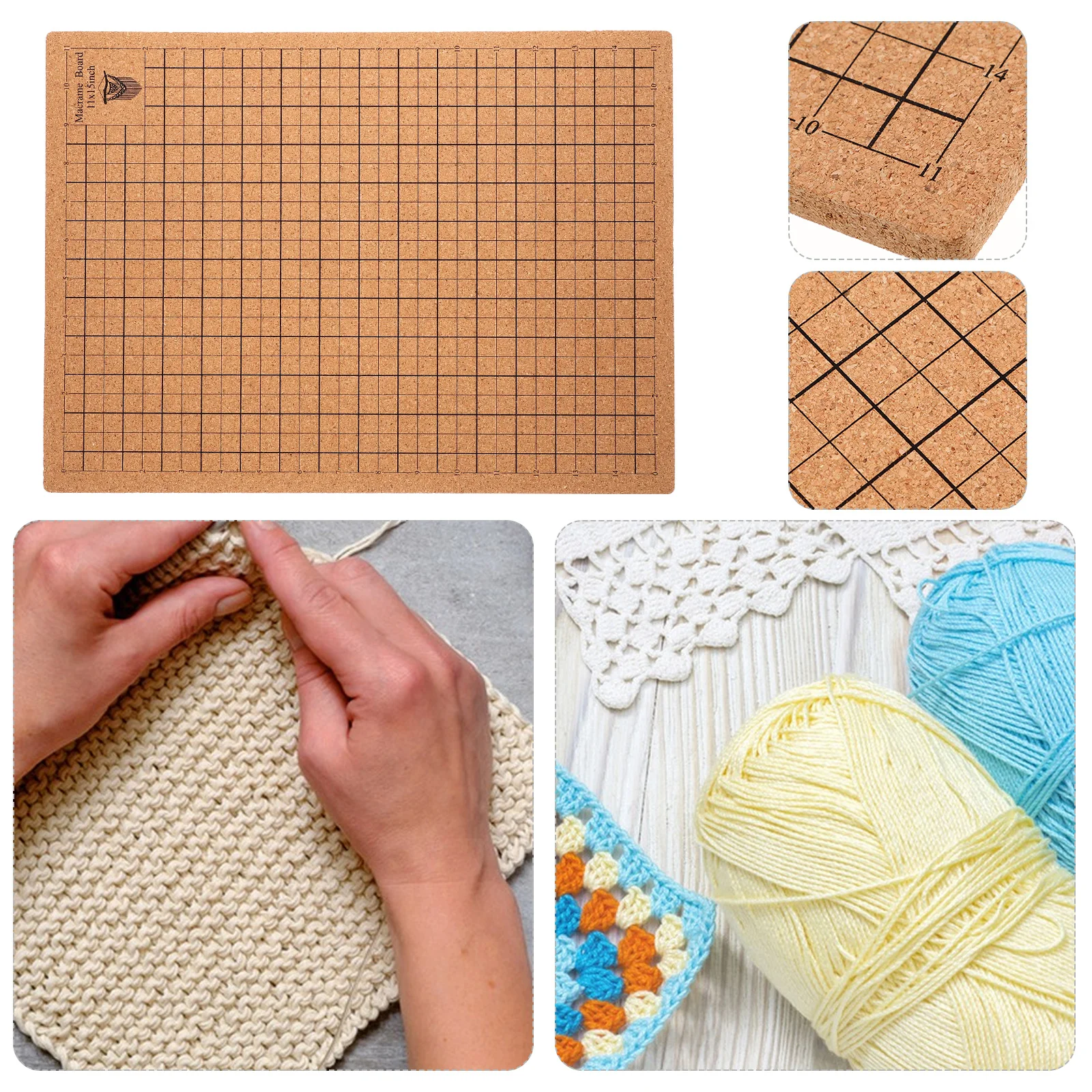 

DIY Macrame Board Grid Wood Knotting Tool Bracelet Project Supply 12x16inch Measuring Soft Cork Portable Reusable