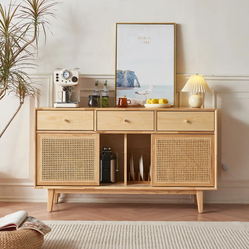 خزانة جانبية لتناول الطعام، غرفة المعيشة المنزلية، خزانة تخزين متعددة الوظائف، باب مسطح بسيط، خزانة شاي من الخشب الصلب