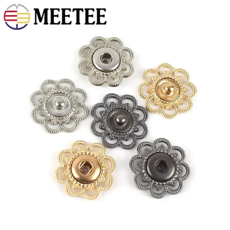 Meetee 10sets Scrapbooking Decor Metal Buttons Snap Stud Fastener Hollow Press Buckles for DIY Sewing Jacket Coat Clothes Craft