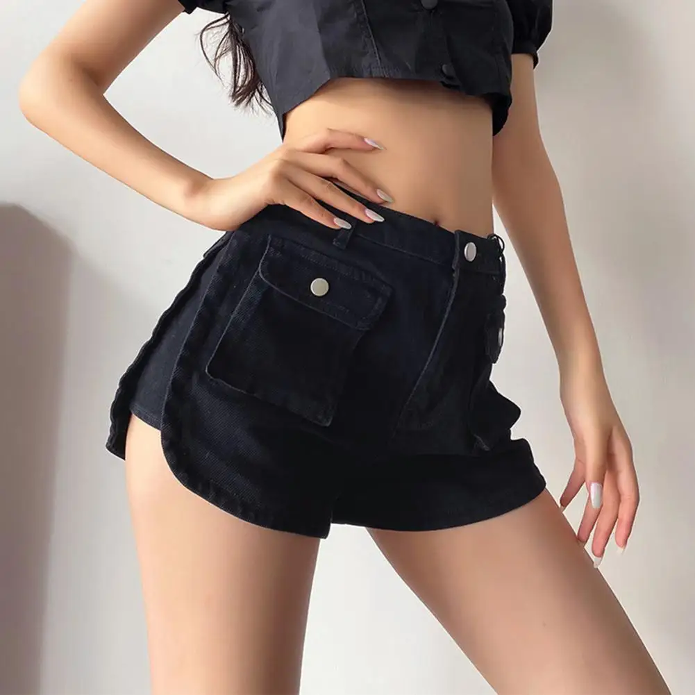 

Women's Zipper Fly Roll Up Hem Denim Shorts Women Fashion Summer High Waist Pockets Female Straight Leg Jean Shorts For Woman