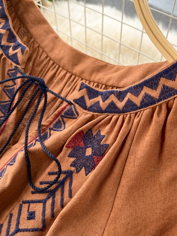 Spring Autumn Bohemian Long Dress Women Vintage Floral Embroidered Loose Beach Dresses Ladies Casual Long Sleeve Robe Vestidos