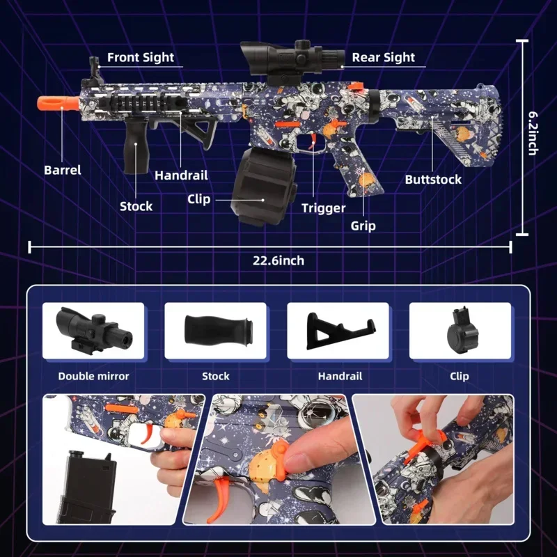 M416 espaço camo manual e elétrico 2 em 1 pistola de respingos de bola de gel com 41000 arma de brinquedo óculos de contas para exterior