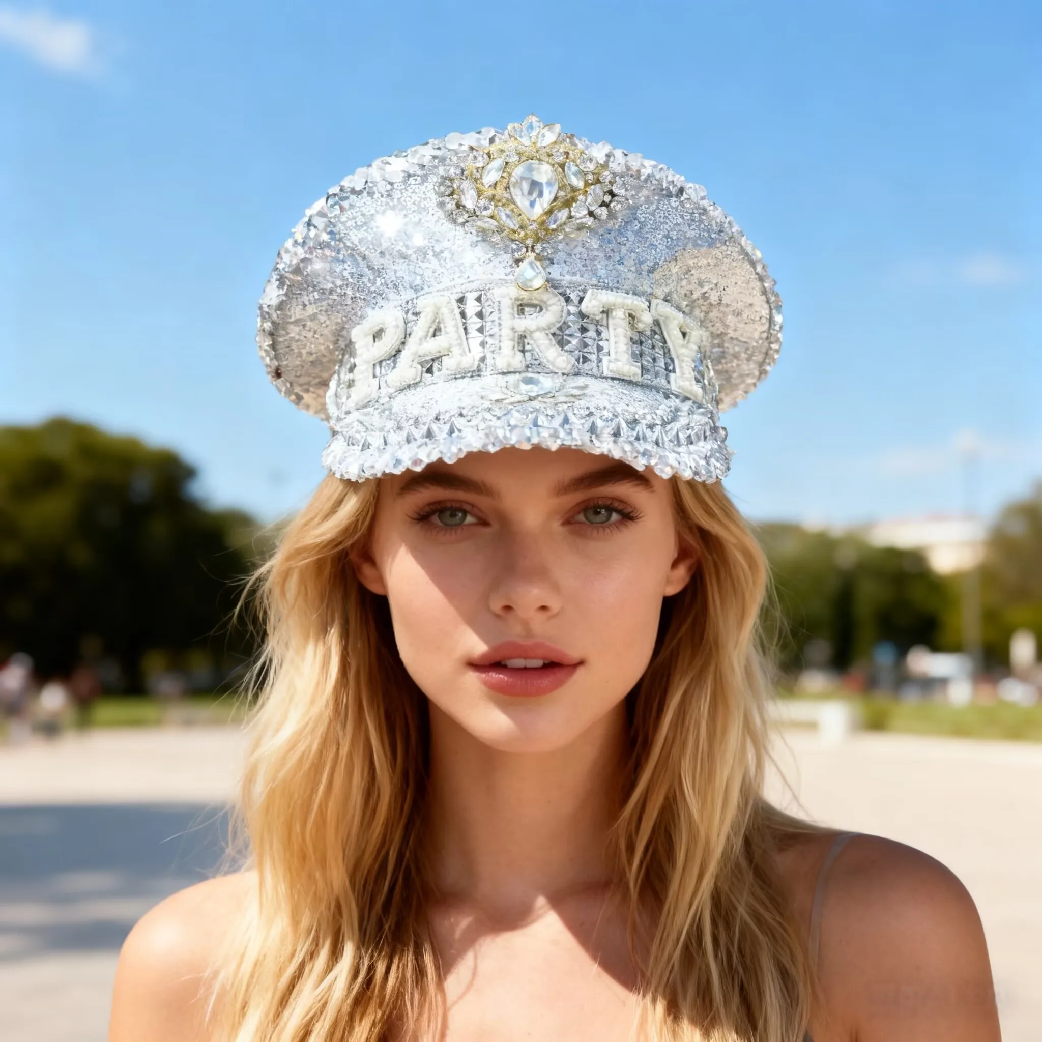 HongLuan Party Steampunk Captain Hat Rhinestone for Burning Man Festival Woman, Vintage Military Accessories & Military Cap