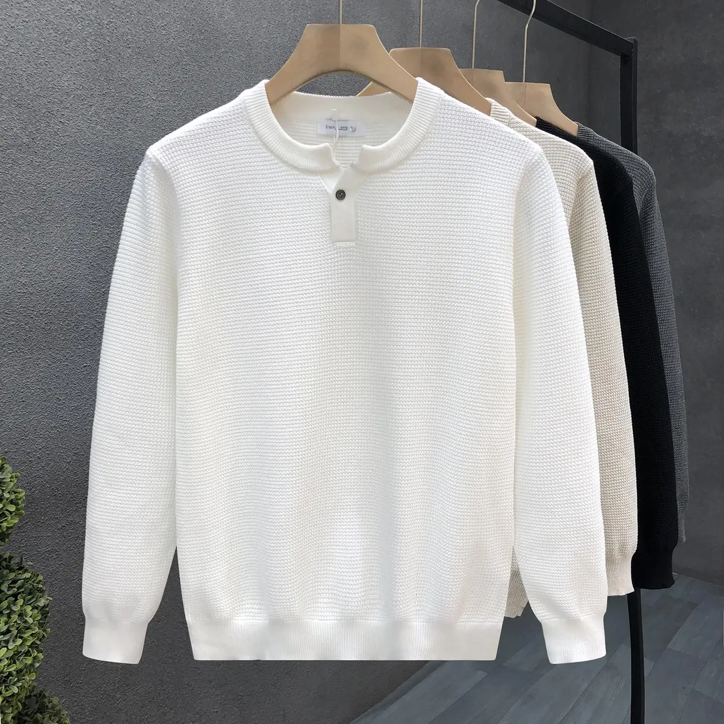 

Мужской универсальный белый свитер-база в корейском стиле, модный брендовый, с воротником-стойкой, вязаный, осенне-зимний, новинка