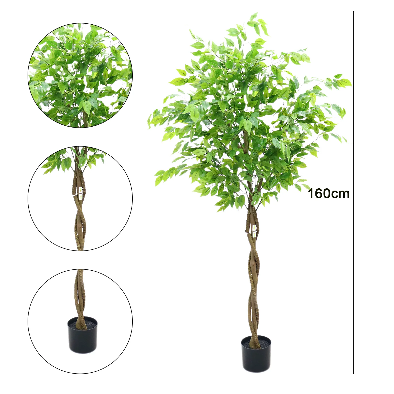 Artificial Ficus Tree, Tall Fake Potted Ficus Tree With Planter, Realistic Texture Potted Faux Ficus Tree For Foyer Porch Decor