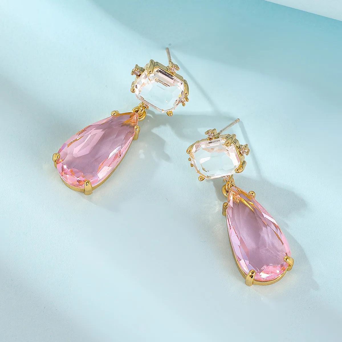 العصرية الكبيرة الوردي قطرة شكل استرخى أقراط للنساء الطازجة مشرق الأصفر قسط كريستال أنثى الزفاف اكسسوارات الحفلات السائبة #4