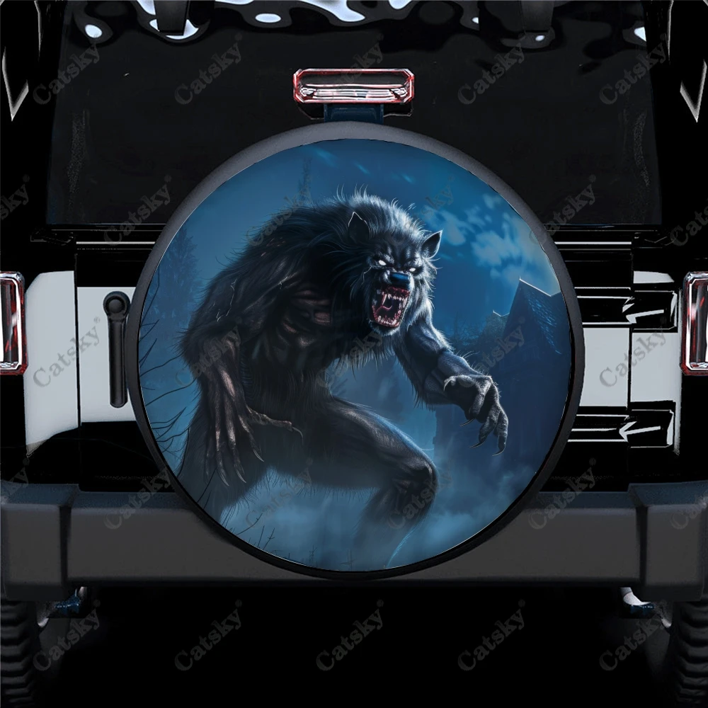 Terrifying Werewolf Polyester Universal Spare Wheel Tire Cover Custom Tire-Covers for Trailer RV SUV Truck Camper