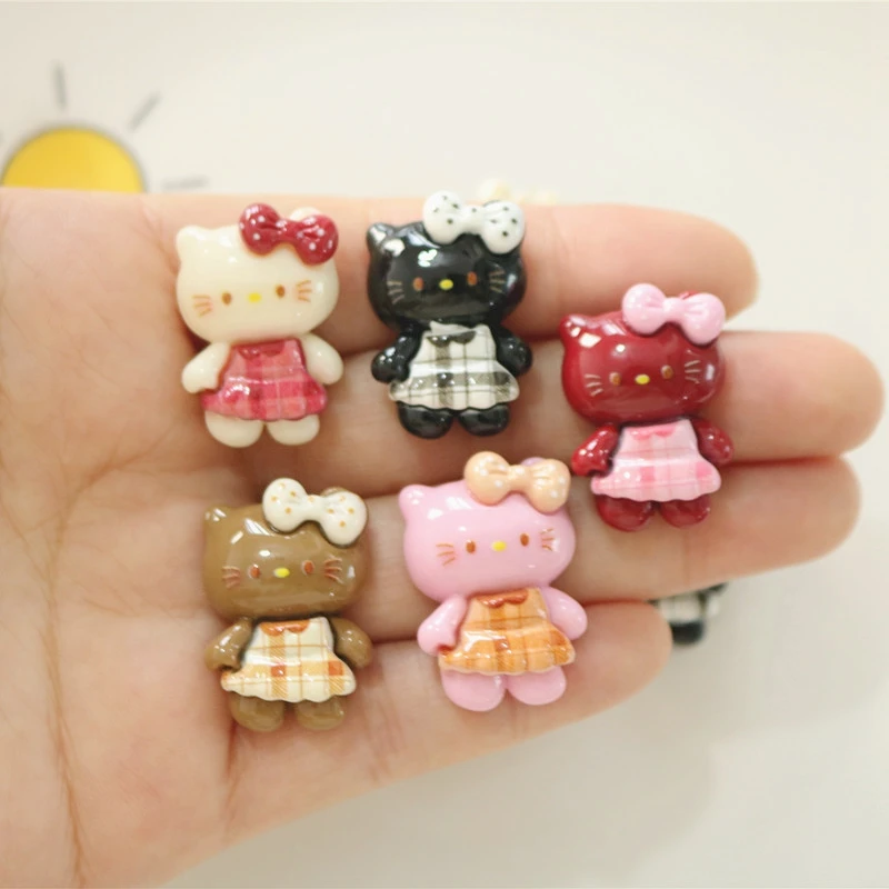 10Pcs New Mini Kawaii Warm colored cartoon kitten Series Flat Bottom Scrapbook  DIY Jewelry Making Manicure Bows Accessories A21