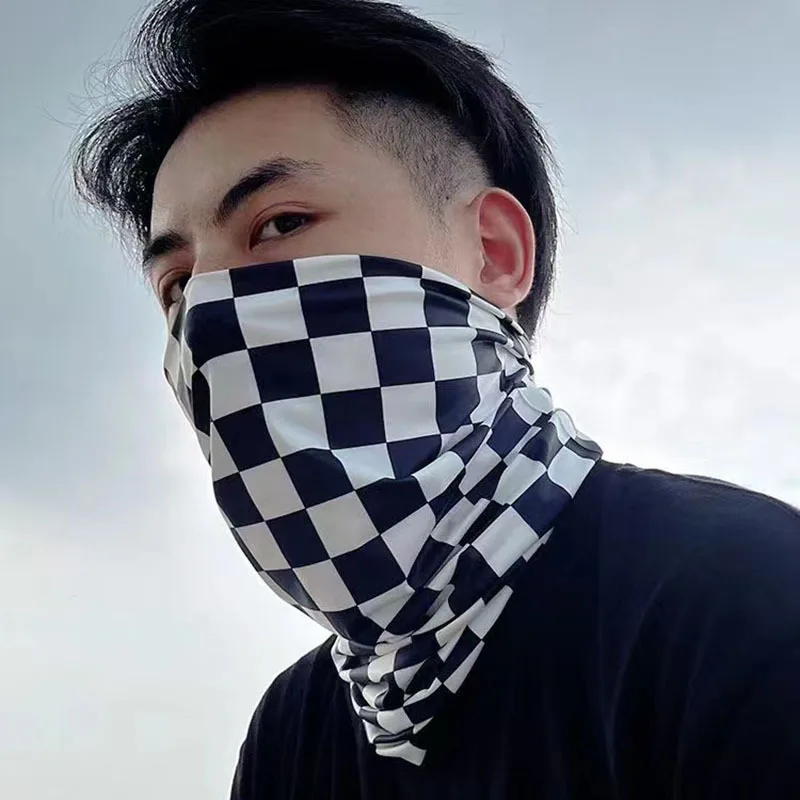 Motorrad-Fahrrad-Gesichtsmaske, Nackenschutz, kariert, winddicht, Anti-UV, Outdoor-Sport, Schlauchschal für Männer und Frauen