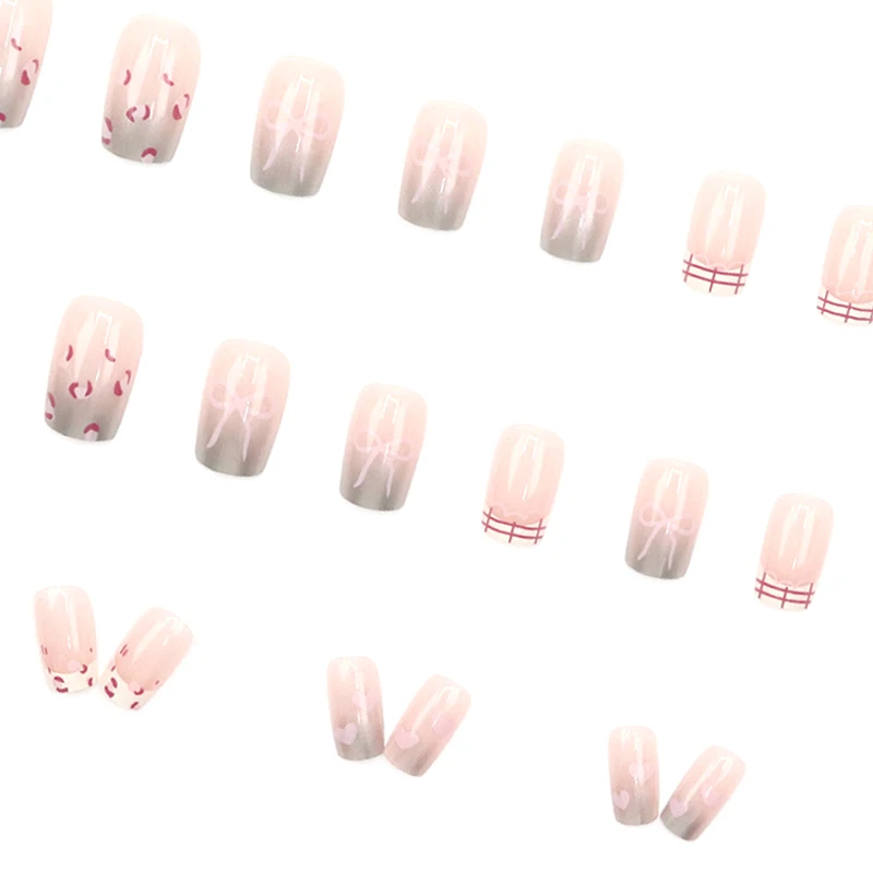 24 Uds. De uñas postizas con degradado rosa, manicura de dedos artificiales brillantes, uñas postizas reutilizables