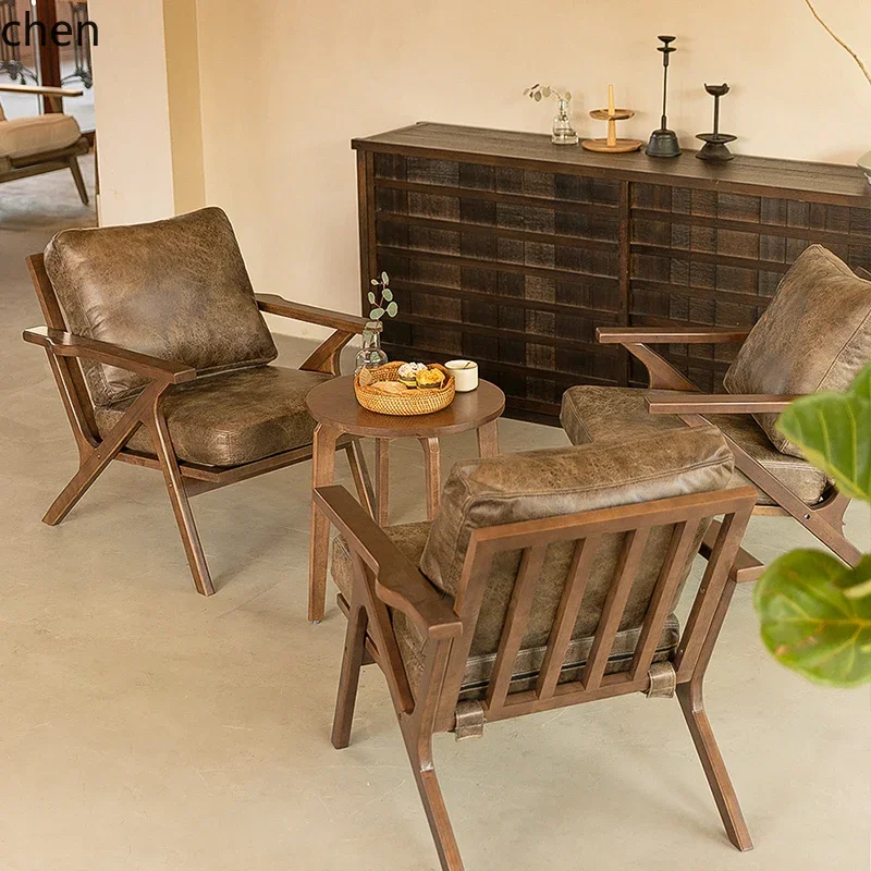 TQH-c13  Retro Solid Wood Cafe Table and Chair Set Leisure Discussion Sofa Chair Simple