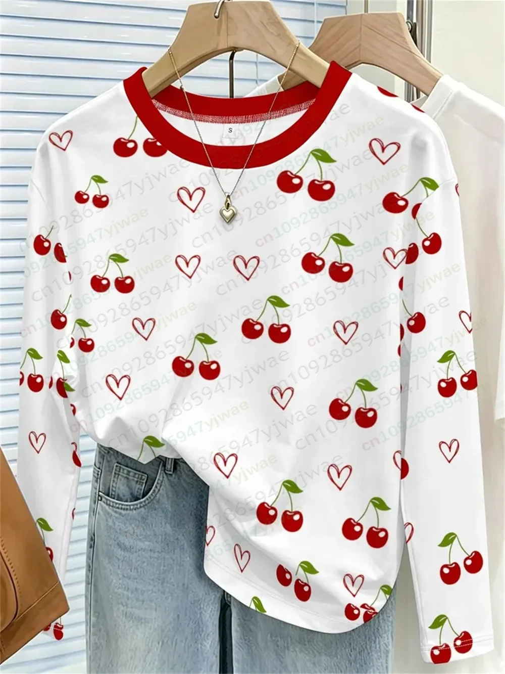 Herbstliches Damen-T-Shirt mit Herzmuster und Schleife, gestreift, lässig, langärmelig, Rundhalsausschnitt, locker geschnitten, atmungsaktiv, hochwertiges, vielseitiges T-Shirt – Detail 8