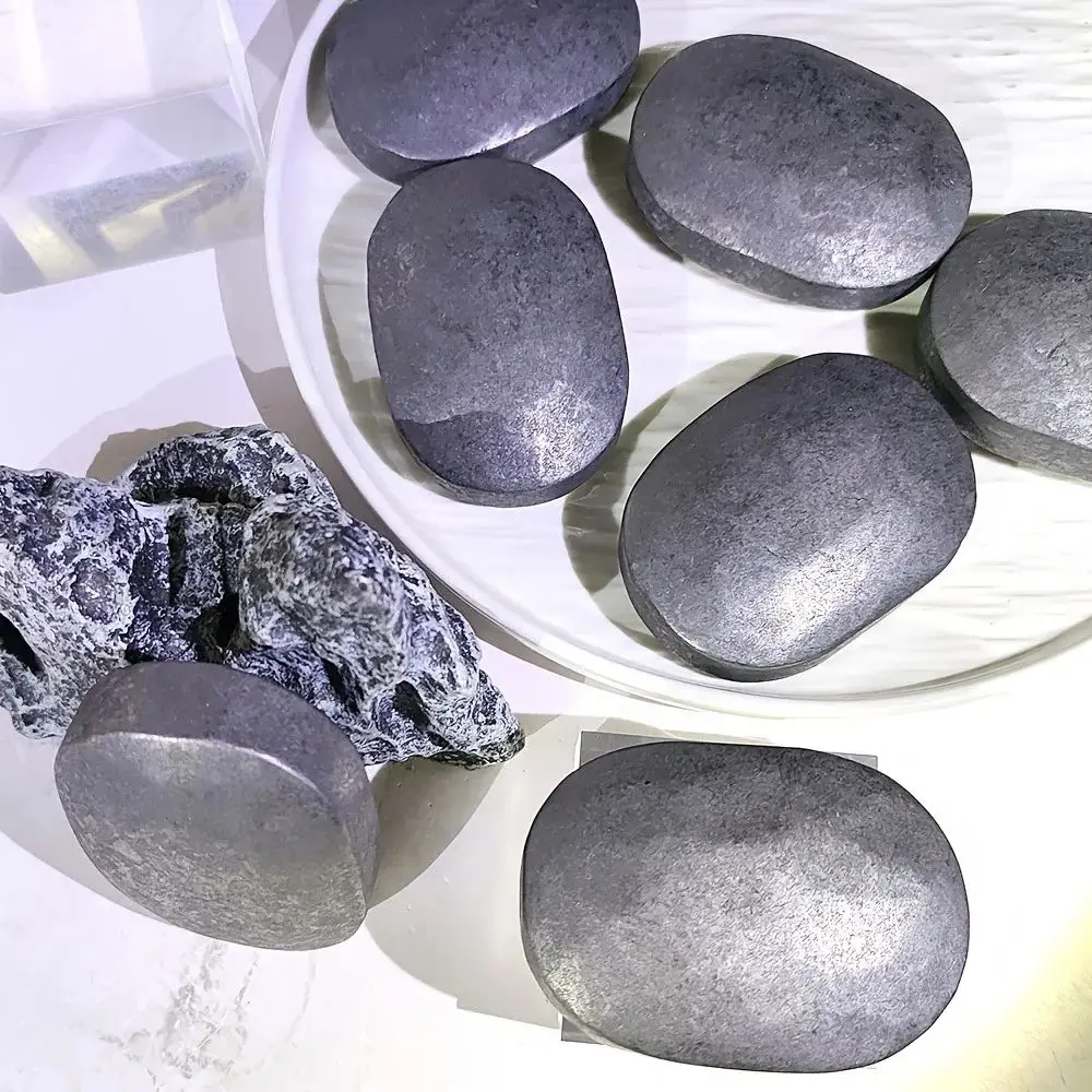 

1pc Natural Shungite Stone Palm Crystal Quartz Spiritual Reiki Gravel Root Chakra Stones for Home Office Decor Holiday Gift