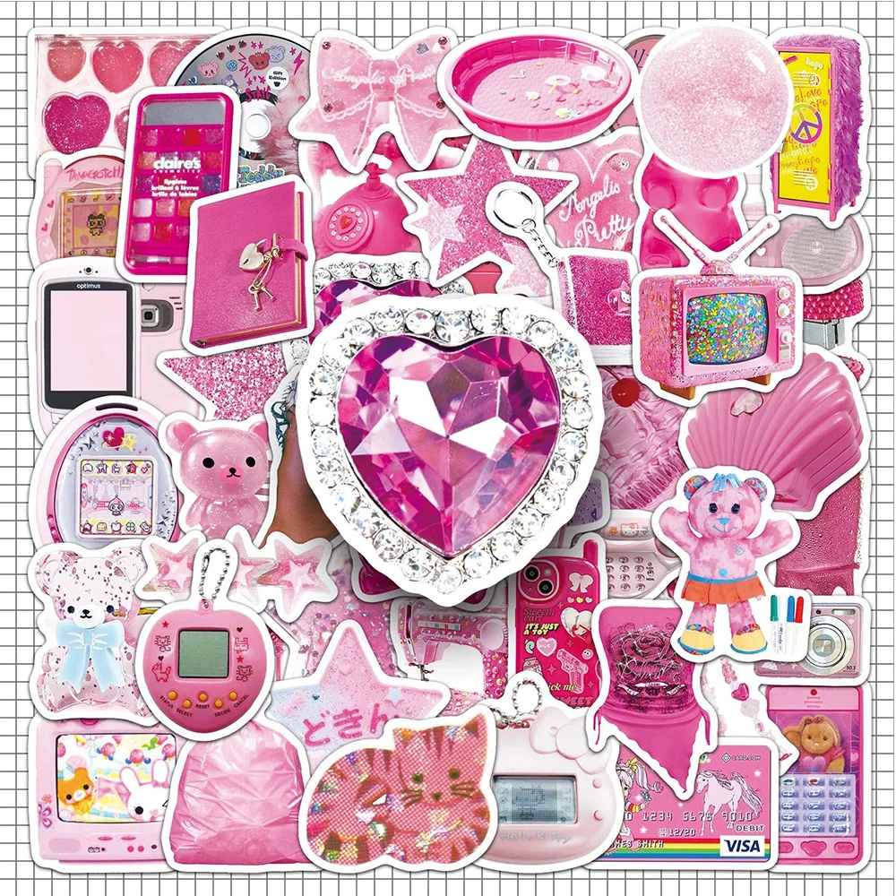 

10/30/50PCS Pink Y2K Graffiti Stickers Kawaii Girl Cartoon Decals Toys DIYPhone Case Notebook Bike Waterproof Cute Sticker