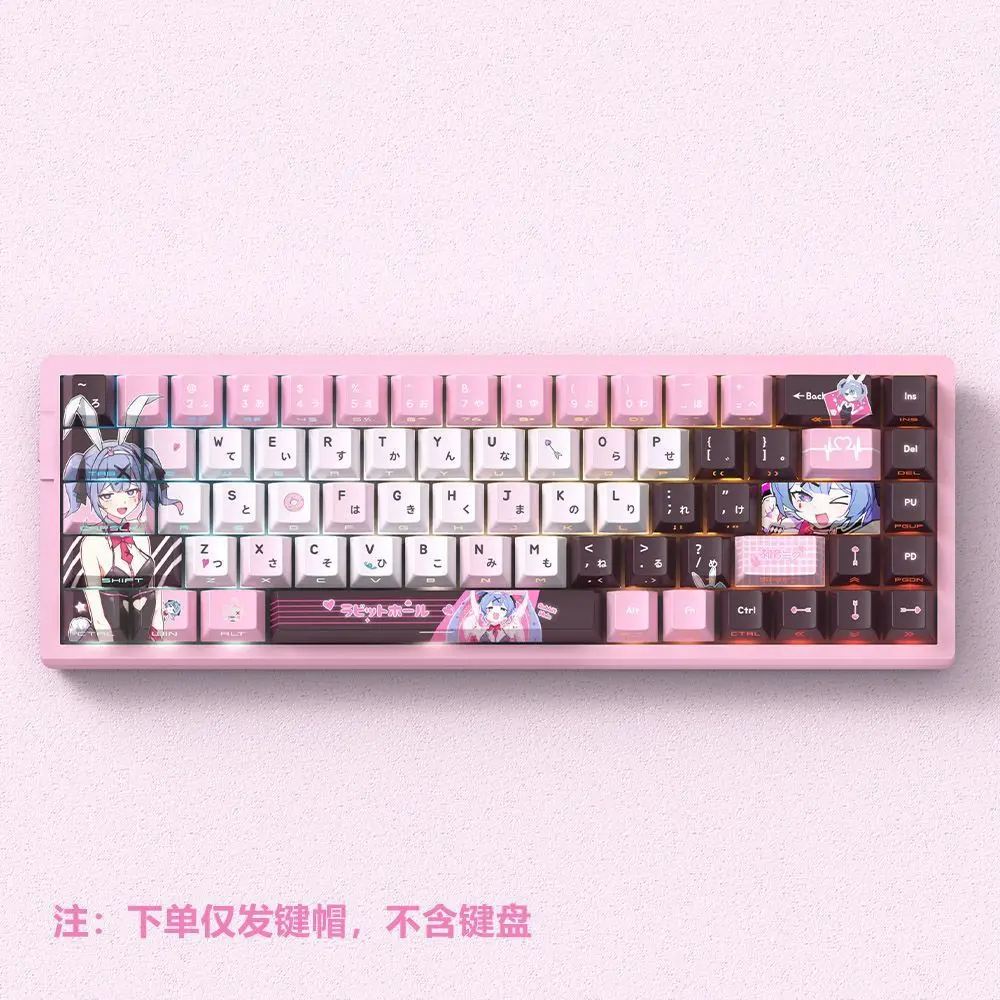 

Колпачки для клавиш Miyu Hatsune с тематикой кроличьих отверстий — OEM-профиль, с боковой гравировкой, полупрозрачные, PBT, 5-сторонний процесс термосублимации