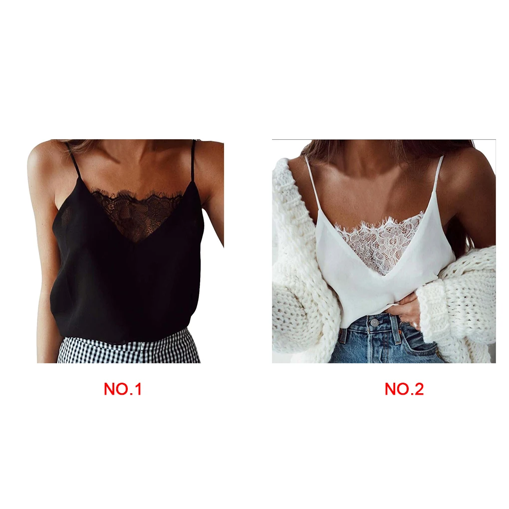 Dames kanten patchwork spaghettibandje vest mouwloos chiffon cami-top met V-hals