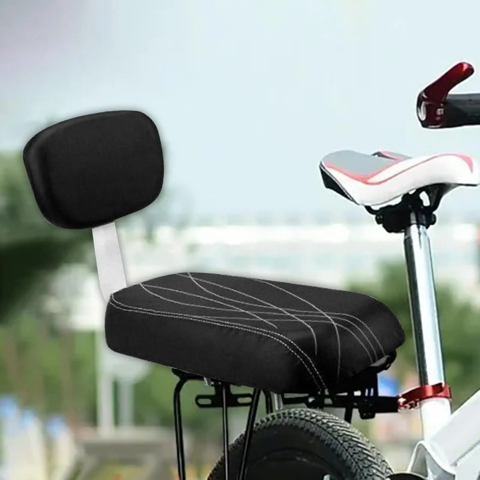 Bicycle Back Seat Cushion Shock Absorbing Memory Foam Widened Black Chair Accessory for Road Mtb for Child Safety