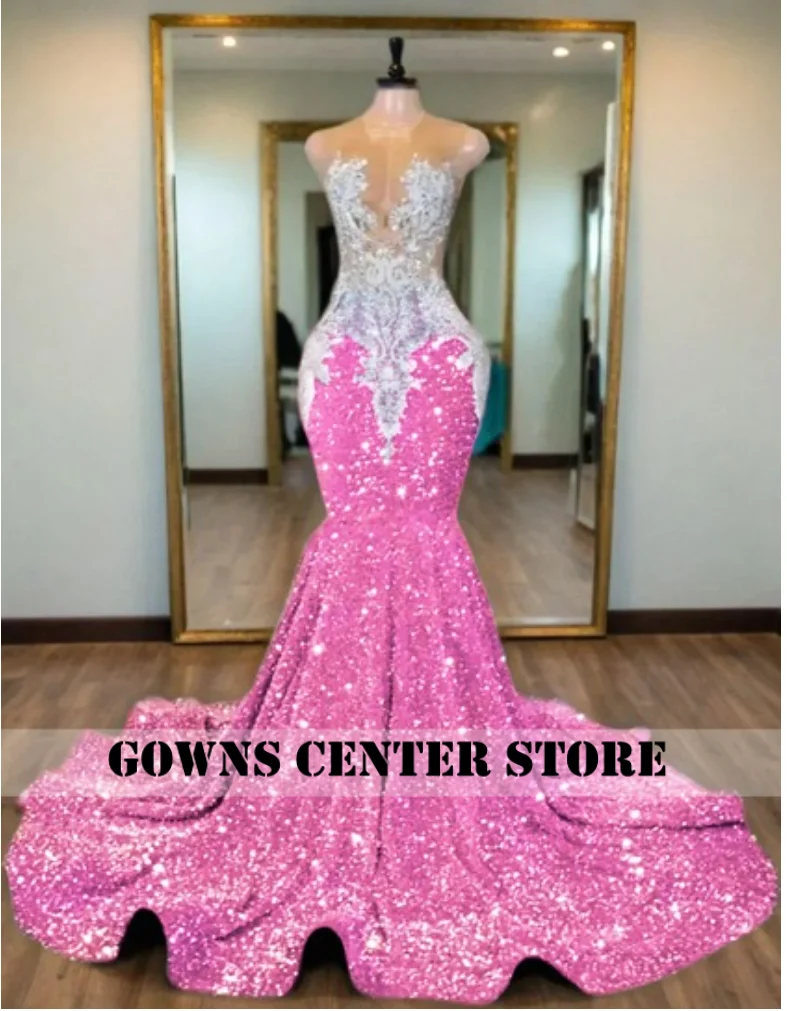 Orange Sequin Bead Crystal Long Prom Dresses For Black Girl Appliques Party Dresses Women 2025 Sequin Formal Gown Customized