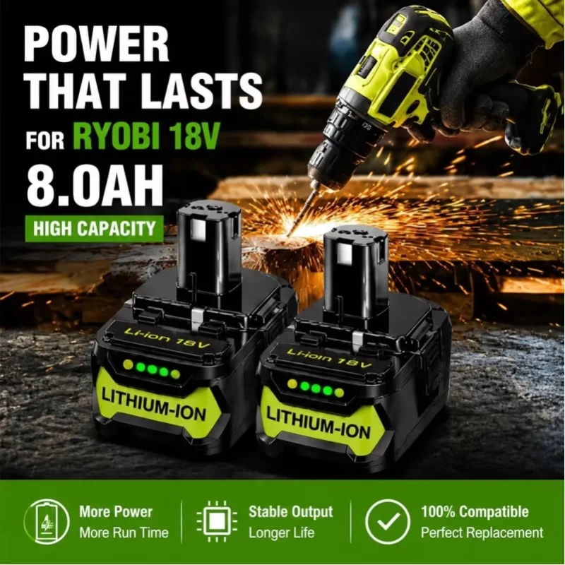 18650 wiederaufladbare Batterie, original RYOBI 18V 8000mAh Lithium-Ionen-Akku für Elektrowerkzeuge One+ Plus BPL1820 RB18L50 RB18L40 P104 P107 P108 P109