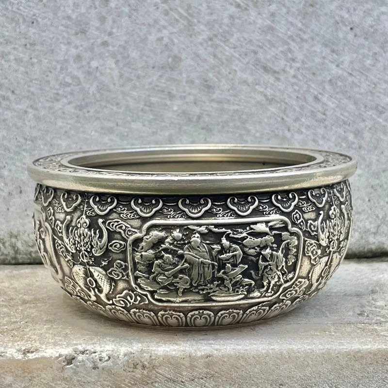Vintage Treasure Bowl Chinese Relief Immortal Figure Wealth Basin  Feng Shui Offering Home Fortune Decor Living Room Decoration