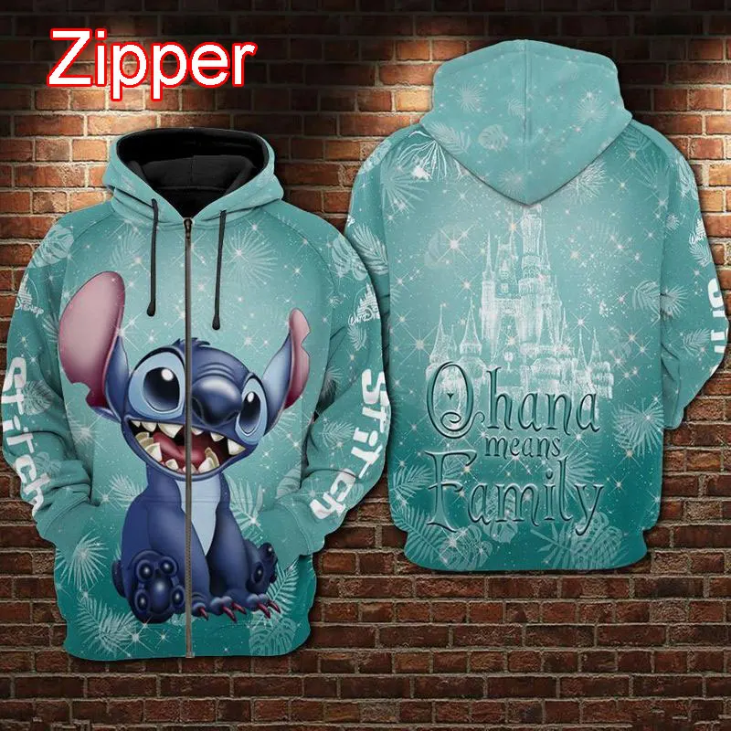 Stitch Cartoon Anime Men Zip Up Hoodie 2024 New Fashion Cool Women Oversized Sweatshirt Spring Autumn Children Clothing Coat