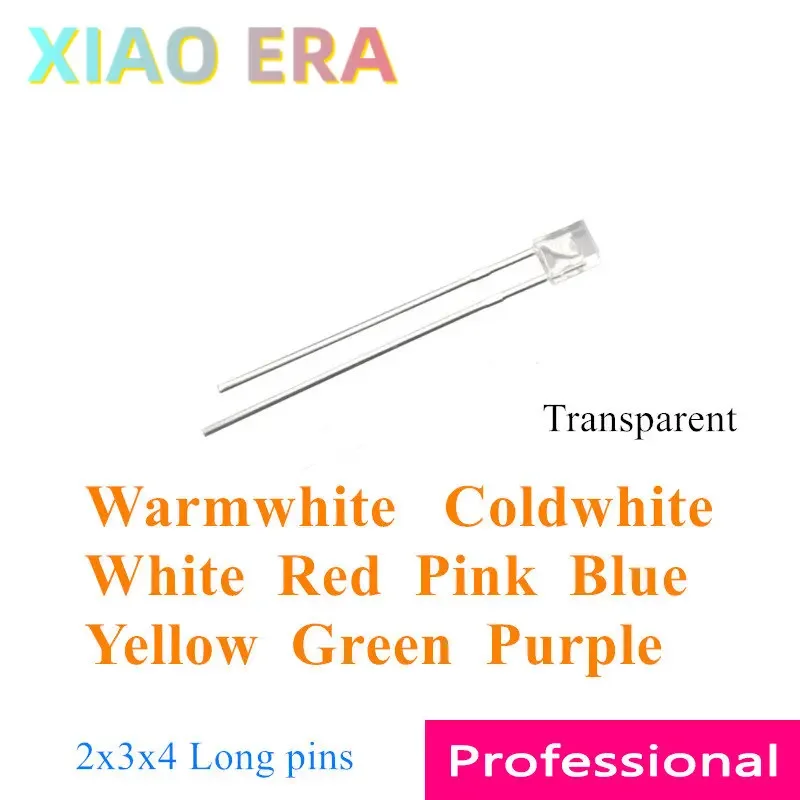 1000pcs 234 LED Square led Warmwhite Coldwhite White Red Pink Blue Yellow Green Purple Transparent Long pins 2x3x4 2*3