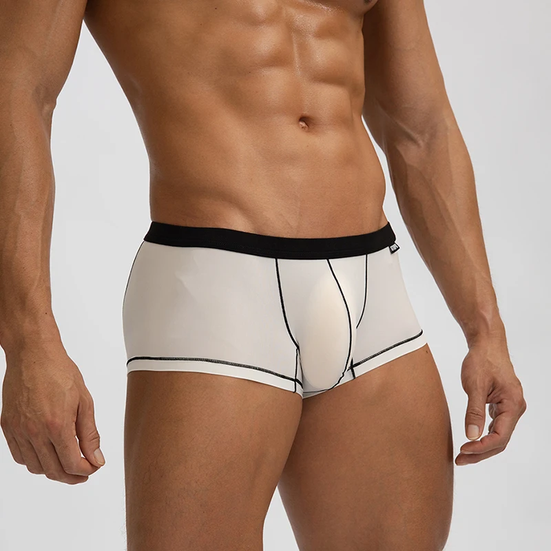 Ropa interior Sexy translúcida para Hombre, bóxer de seda de hielo, bañador fino con bolsa en U grande, calzoncillos de cintura media, Cueca