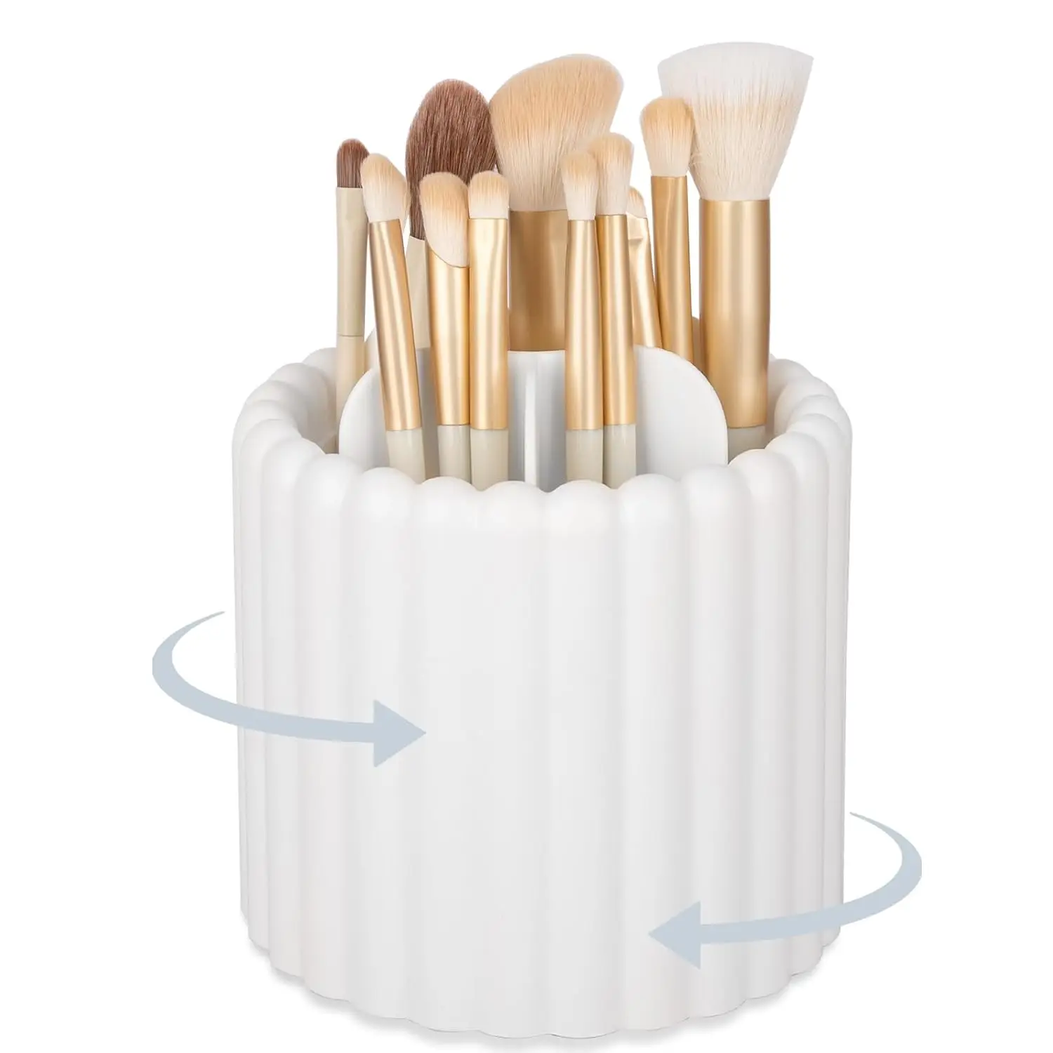 

360 Rotating Makeup Brush Holder, 7 Slots Removable Organizer for Vanity Desk, White