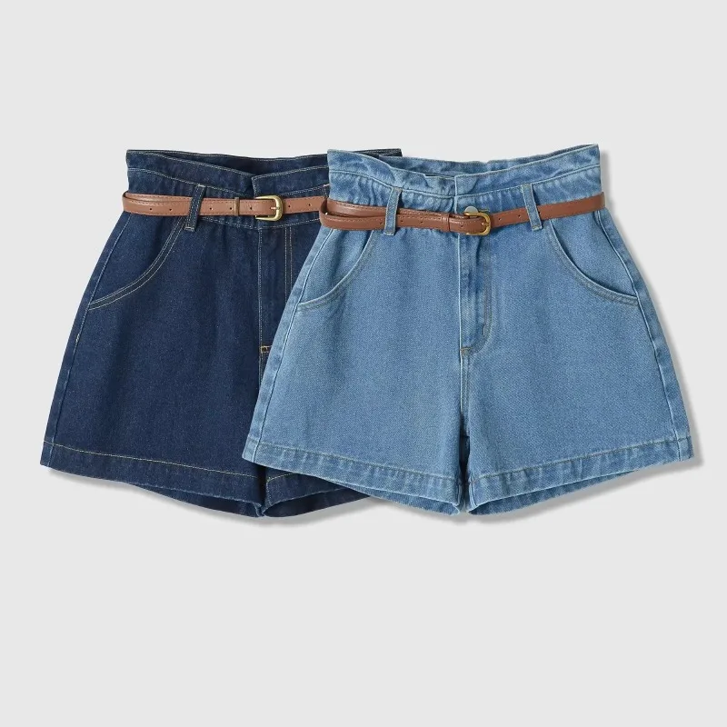 Fanan Willshela Women Fashion With Belt Denim Solid Front Zipper Mini Shorts Vintage High Waist Female Chic Lady Shorts
