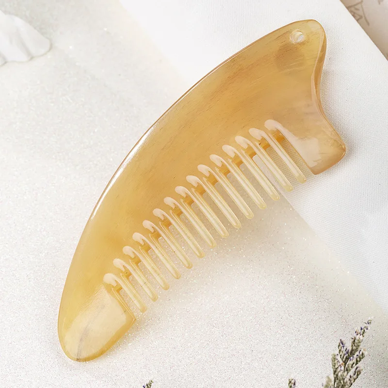 Natural Genuine Goods Horn Head Massage Scraping Meridian Comb Large and Wide Tooth Anti-Static Multifunctional Comb Sheep Horn